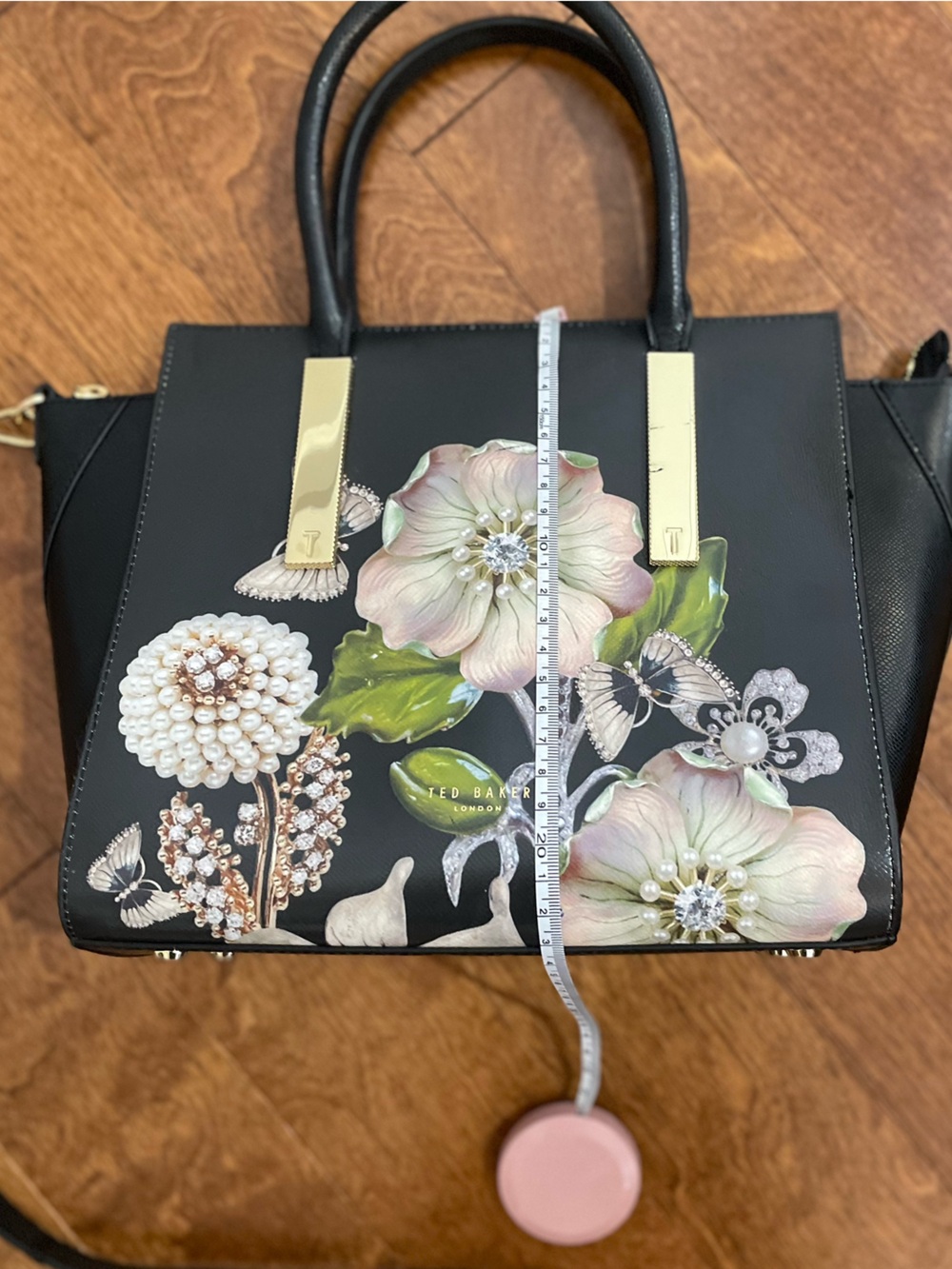Ted Baker Black Satchel with Pink and Green Floral Appliqué - Picture 8 of 8